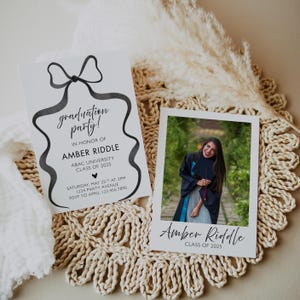 Bow Graduation Invitation, Coquette Bow Invitation, Graduation Announcement Template, Graduate Photo, Graduation Party, Digital Download
