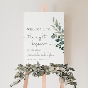 Rehearsal Dinner Wedding Sign, Night Before Wedding Welcome Sign, Minimalist Greenery Template, Printable Wedding Welcome Sign