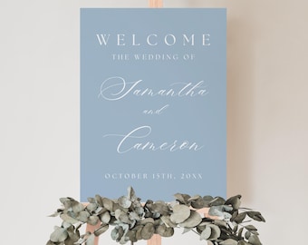 Dusty Blue Wedding Welcome Sign, Calligraphy Wedding Sign Template, Printable Wedding Welcome Sign, Bridal Shower Welcome Sign