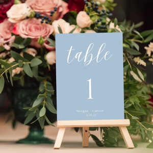 Wedding Table Number Card, Dusty Blue Table Number Card, Minimalist Modern Wedding Table Number, Editable, Instant Download, Canva Template