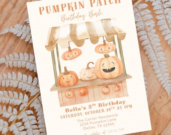 Pumpkin Patch Birthday Invitation, Rustic Fall Party (Digital Download)