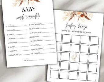 Boho Baby Shower Games Bundle, Neutral Printable Games (Canva Template)