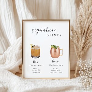 Signature Drinks Sign Template, Cocktail Drink Wedding Sign, Minimalist Wedding Bar Menu Sign, Wedding Drink Bar Sign
