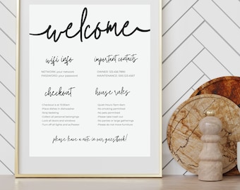 Editable Welcome Sign Template, Welcome Guide VRBO, Rental Home Sign Download, Wifi Access, House Rules, Airbnb Welcome Template, Host Guide