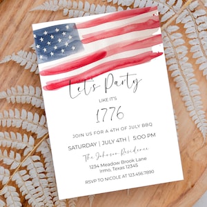 Amerikanische Flaggeneinladungsvorlage, Party wie es ist 1776, Grilleinladung zum 4. Juli, bearbeitbare Partyeinladung am 4. Juli, digitaler Download