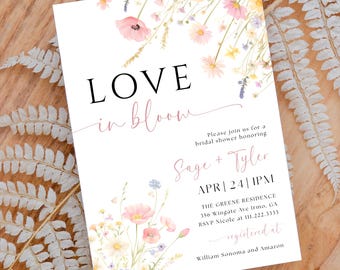 Love in Bloom Bridal Shower Invitation Template, Pastel Wildflower Bridal Shower Invite, Editable Spring Bridal Shower, Printable Digital L8