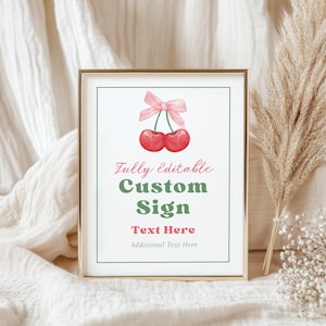 Cherry Birthday Sign Template, Cherry First Birthday Sign, Girl First Birthday, Cherry Birthday Party, Cherry Birthday, DIGITAL DOWNLOAD C10
