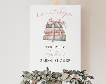 Her Next Chapter Bridal Shower Welcome Sign, Book Theme Bridal Shower Sign, Literary Bridal Shower Decor, Editable Welcome Sign, Digital S5