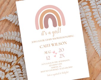 Editable Baby Shower Invitation Template, Boho Girl Baby Shower Invite (Instant Download)
