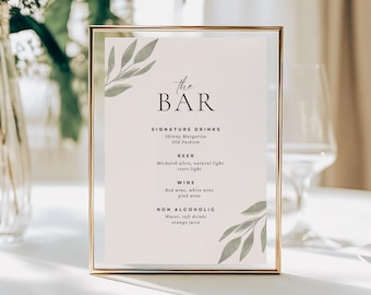 Minimalist Wedding Bar Menu Sign Template (Canva)