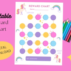 Unicorn Reward Chart for Kids, Unicorn Behavior Chart, Unicorn Chore Chart, Printable Reward Chart at Home for Children