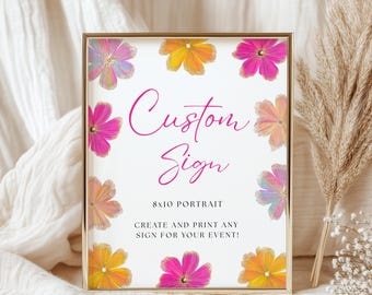 Editable Birthday Sign Template, Bright Floral Birthday Sign Template, Watercolor Floral Party Sign, Printable Birthday Table Sign F8