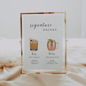 Signature Drinks Sign Template, Cocktail Drink Wedding Sign, Minimalist Wedding Bar Menu Sign, Wedding Drink Bar Sign