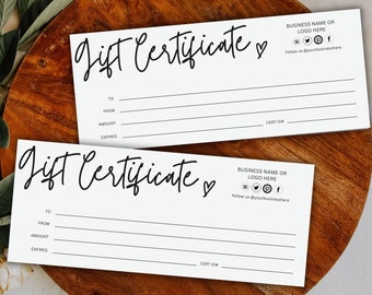 Gift Certificate Business Template, Editable Minimalist Certificate Template, Small Business Gift Card, Gift Voucher, Instant Download