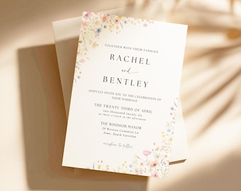 Editable Wedding Invitation Template, Pastel Wildflower Floral Wedding Invite, Garden Wedding Digital Invitation, Canva Printable