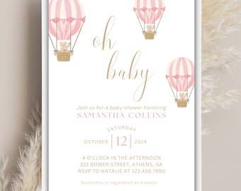 Hot Air Balloon Baby Shower Invitation, Gender Neutral (Digital Download)