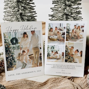 Printable Family Photo Holiday Card Template, Modern Minimalist Photo Christmas Card, Editable Family Picture Holiday Card, Canva Template