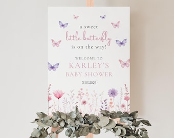 Butterfly Baby Shower Welcome Sign Template, Floral (Digital Download)