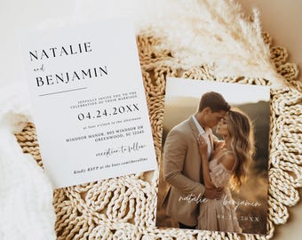Convite de casamento moderno com foto, convite de casamento com foto para imprimir, convite de casamento minimalista, convite de casamento com foto, download digital