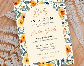 Baby in Bloom Baby Shower Invitation Template, Floral Baby Shower Invite, Spring Baby Shower Invite, Editable Wildflower Baby Shower