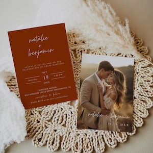 Minimalist Wedding Invitation Template, Modern Photo Wedding Invitation, Terracotta Minimalist Wedding Invite, Printable Editable Invite
