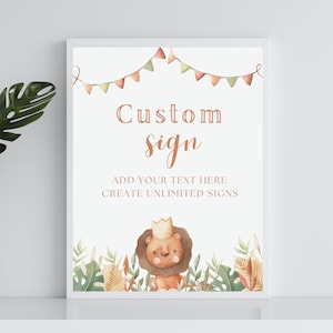Lion Birthday Party Sign Template, Boy Safari Lion Sign, Lion Party Decor Sign, Lion Baby Shower Custom Sign, Boy Birthday Party Sign