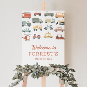 Transportation Birthday Welcome Sign Template, Printable Cars and Trucks Welcome Sign, Editable Birthday Welcome Sign, Digital Download
