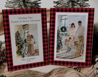 Buffalo Plaid Photo Christmas Card Template (Canva)