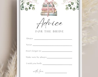 Editable Bridal Shower Advice Cards, Storybook Library Theme (Printable Template)