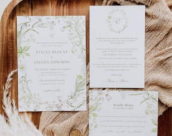 Editable Botanical Wedding Invitation Suite | Elegant Greenery Floral Wedding Invite Set | Digital Printable Wedding Invitations