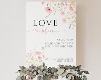 Editable Love in Bloom Bridal Shower Welcome Sign, Wedding Shower Welcome Sign, Pastel Wildflower Welcome Sign L8