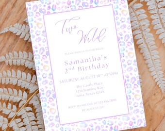 Plantilla de invitación de cumpleaños con dos leopardos salvajes para niña (descarga digital)