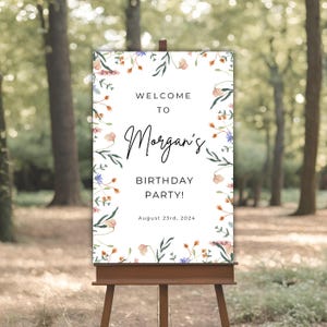 Wildflower Birthday Welcome Sign, Birthday Party Welcome Sign, Floral Birthday Poster, Printable Welcome Sign, DIGITAL DOWNLOAD