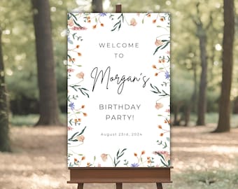 Wildflower Birthday Welcome Sign, Floral Party Poster (Digital Download)