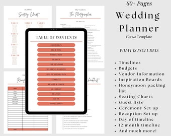 Moderne minimalistische bruiloftplannersjabloon, bewerkbaar canvaontwerp (digitale download)