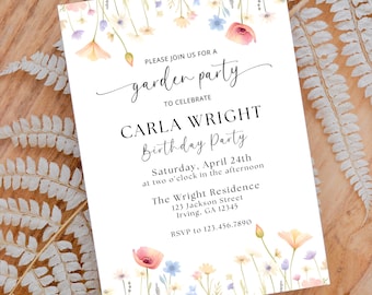 Garden Party Birthday Invitation, Floral Garden Party Invite, Digital Invitation
