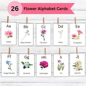 Flower Alphabet Flash Cards Template, Educational Montessori Cards, Printable Educational School Cards, INSTANT DOWNLOAD