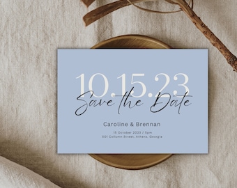 Wedding Save the Date Template, Dusty Blue Wedding Invitation, Dusty Blue Wedding Invitation Template, Digital Template, Instant Download