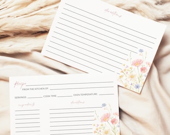 Editable Bridal Shower Recipe Card, Spring Floral Theme (Digital Download)