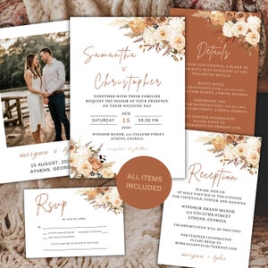 Boho Wedding Invitation Bundle Template, Printable Wedding Invitation Template, Pampas Grass Wedding Invitation Suite, Boho Wedding Suite
