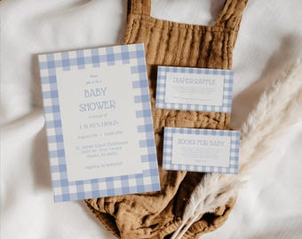 Uitnodigingssuite babyshower met blauwe pastel, afdrukbare sjabloon (digitale download)