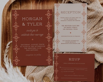 Rustic Western Wedding Invitation Suite Digital Download, Vintage Western Wedding Invitation Set Printable Template, Western Wedding Invite