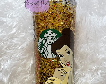 Vaso de bola de nieve Starbucks de 24 oz de La Bella y la Bestia // Princesa Bella // Vaso frío Venti // Hecho a pedido