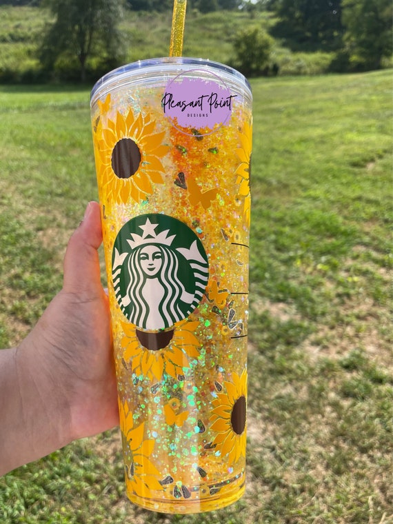 Sunflower 24oz Starbucks Snowglobe Tumbler//Flower//Sunflower Seeds//Venti Cold Cup//Made to Order