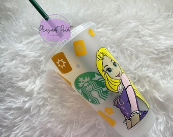 Vaso Starbucks frío Venti Rapunzel de 24 oz // Princesa Rapunzel // Enredados // Reutilizable // Hecho a pedido