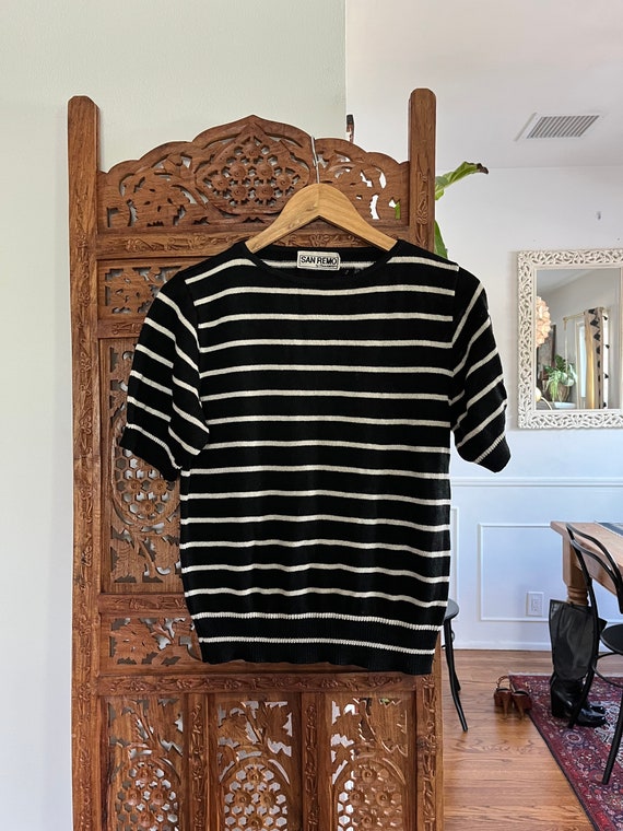 80’s striped short sleeve sweater