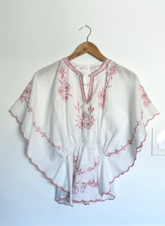 Bohemian embroidered butterfly sleeve blouse