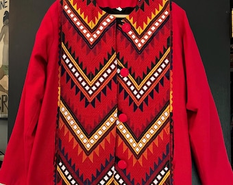Vintage red Guatemalan embroidered jacket coat