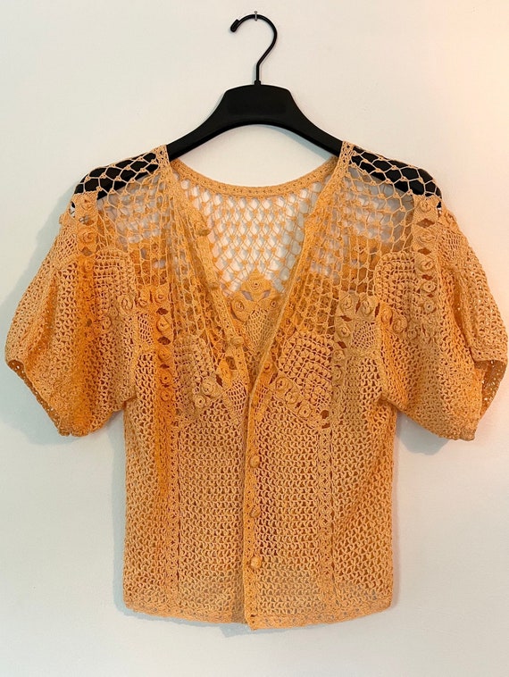 Vintage orange pink crochet sweater