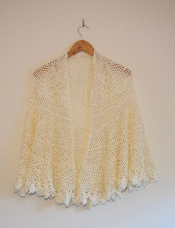 Vintage crocheted cream shawl